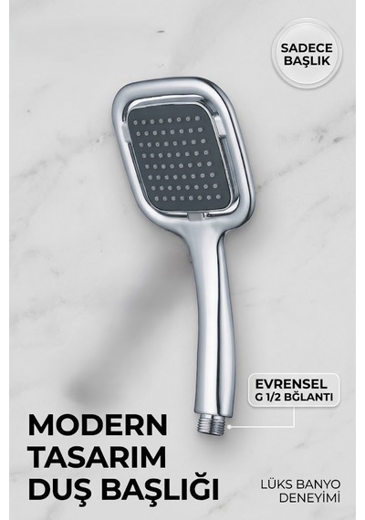 Kare Slim Duş Başlığı Tek Fonksiyonlu İnce El Duşu Krom