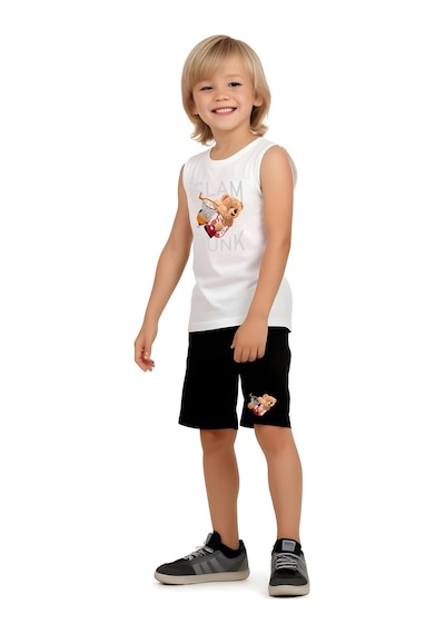 Fyk Kids Erkek Çocuk Slam Dunk Baskılı Alt-üst Takım Beyaz