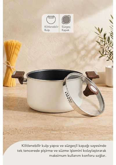 Titanyum Makarna Tenceresi 22 Cm Krem Krem