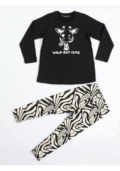 Casabony Wild&cute Kız Çocuk Tunik Takım-siyah - Beyaz Siyah - Beyaz