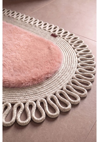 Banyo Paspası Takımı 60x100+40x60 Cm Dış Trikot Pembe & Krem