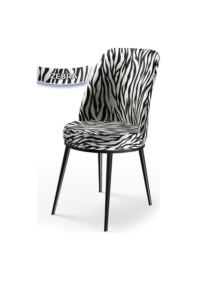 Canisa Concept Dexa Serisi, Üst Kalite Yemek Odası Sandalyesi, Metal Siyah Iskeletli, 4 Adet Zebra Desen Sandalye Zebra Desen Sandalye