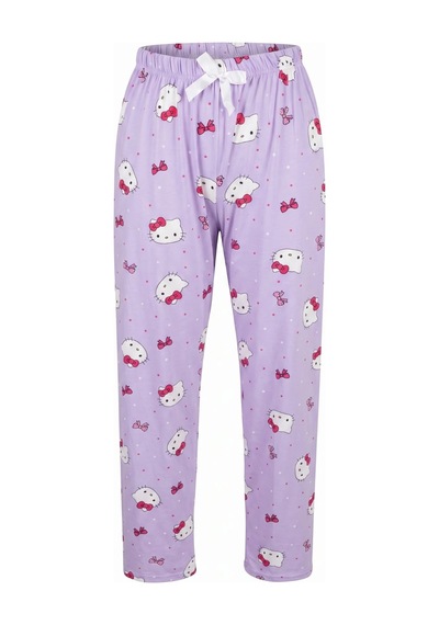 Cemo Kedi Ve Fiyonk Baskılı Beli Lastikli Bağcıklı Pijama Altı 26y-h0020-mr-l Mor