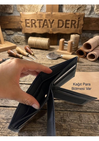 Ertay Deri % 100 Hakiki Deri El Yapımı Siyah Çok Bölmeli Cüzdan & Kartlıkk Siyahhh Açık Siyah