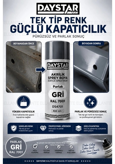 Parlak Gri Akrilik Sprey Boya Ral 7001 400 Ml Hızlı Kuruyan Yüksek Kapatıcılı Metal Ahşap Plastik Bo Çok Renkli Parlak Gri Akrilik Sprey Boya Ral 7001 400 Ml Hızlı Kuruyan Yüksek Kapatıcılı Metal Ahşap Plastik Bo Çok Renkli