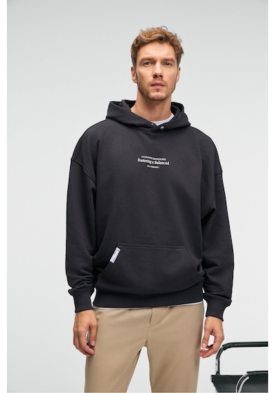 Grimelange CLAY Erkek %100 Pamuk Kapüşonlu Çıtçıtlı Baskılı Cebi Süs Etiketli Antrasit Sweatshirt