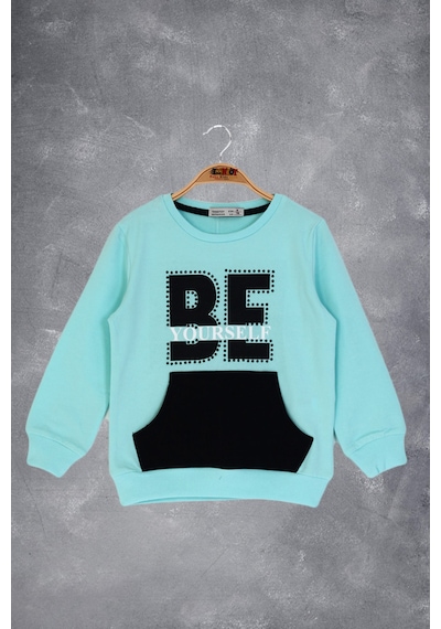 Toontoy Kız Çocuk Be Yourself Baskılı Sweatshirt Su Yeşili