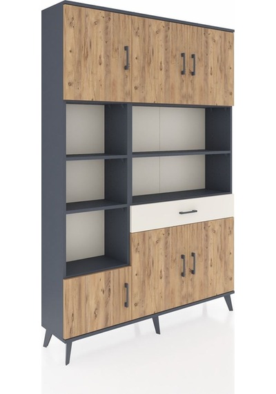 Arges Dolap 10 Raflı Tek Çekmeceli 6 Kapaklı 132x30x195 Antra... Antrasit