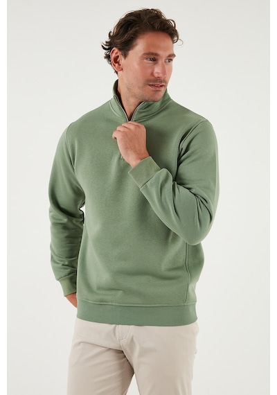 Buratti Pamuklu Regular Fit Yarım Fermuarlı Dik Yaka Erkek Sweat 59052592 Elma Yeşili