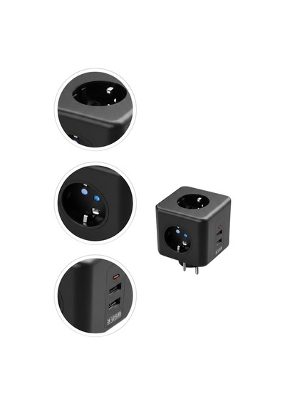 Akım Korumalı Küp Priz 3 Priz Girişi Ve 3 Usb Şarj Özellikli Standart