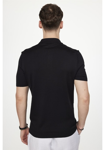 Tudors Erkek Slim Fit Dar Kesim Pamuklu Örme Triko Siyah Polo Yaka Tişört-27267-Siyah