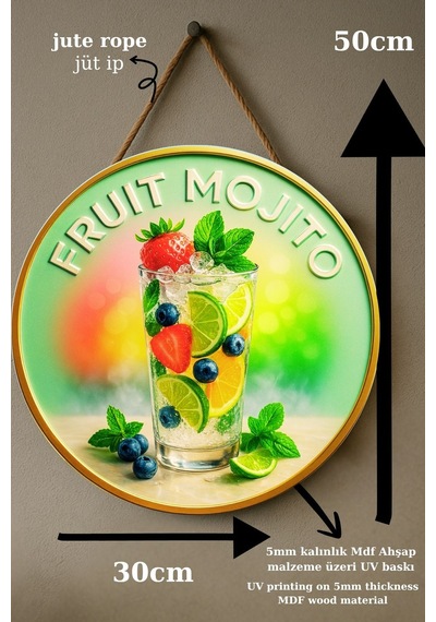 Fruit Mojito Temalı Kapı Süsü Tablosu, Meyveli Uv Baskılı Ferahlatıcı Cafe Restoran Duvar Dekoru