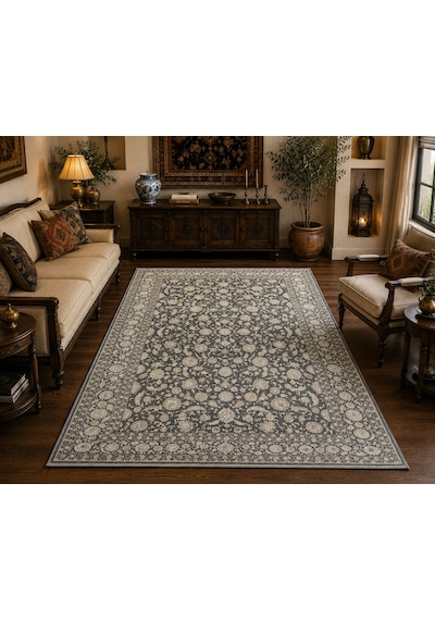 Hoom Rugs Elegant 006 Antrasit Vizon Doğal Elyaf Yansımalı Klasik Desenli Salon Halısı