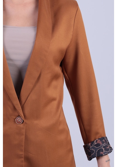 Armonika Kadın Camel Kol İçi Leopar Desenli Tek Düğmeli Ceket Arm-26k001088