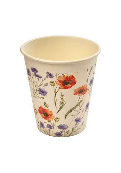 Gelincik Ve Kır Çiçeği Desenli 8-9 Oz Şık Davet Ve Organizasyon Karton Parti Bardağı 100 Adet Diğer