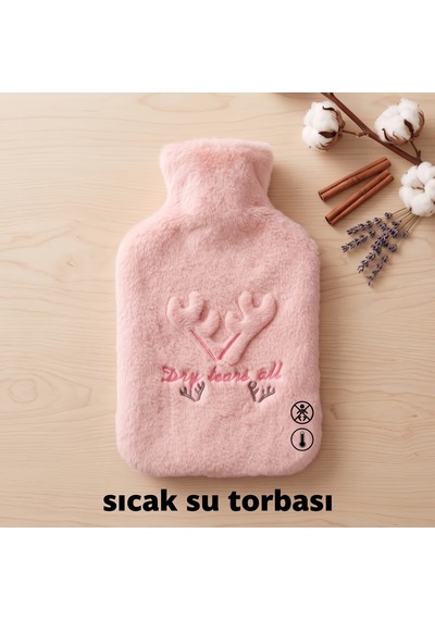 Bakgelal Peluş Sıcak Su Torbası Pembe Geyik Desenli Yumuşak Dokulu Isı Torbası Büyük - 9074914189336 Renkli