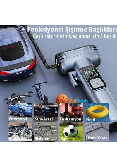 Zhltools St-5530 Dijital Şarjlı Araç Lastik Hava Şişirme Pompası Power Bank Penere Kırıcı