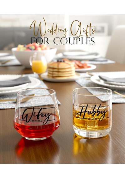 Hubby & Wifey Est 2024 Şarap Ve Viski Bardağı Seti, Çiftler İçin Nişan Hediyesi, Nişan Düğün Yeni Evli Yıldö Diğer