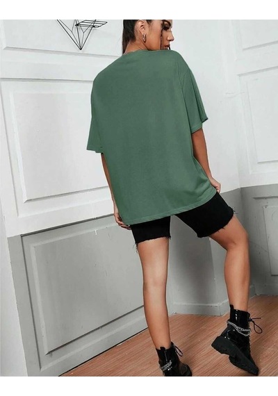 Kozia Outdoors Malkoçbey Kalp Baskılı Oversize Unisex Basic T-şhirt Yeşil Yeşil