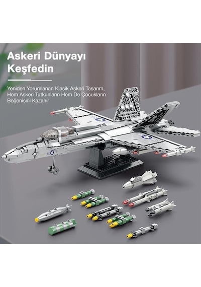 Reobrix 33022 American Mcdonnell Dougles F18 Hornet Strike Fighter Jet Uçak Yaratıcı Yapı Blok Seti Building Blocks - 1387 Parça