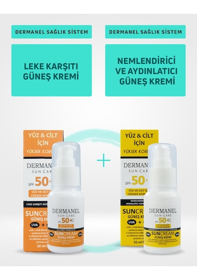 Dermanel Leke Karşıtı Güneş Kremi 50 ML + Dermanel Nemlendirici Ve Aydınlatıcı Güneş Kremi 50 ML﻿