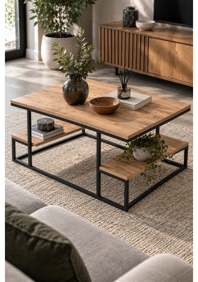 Sulorahome Raflı Orta Sehpa Çam Desenli 90x60 Cm Atlantik Çam