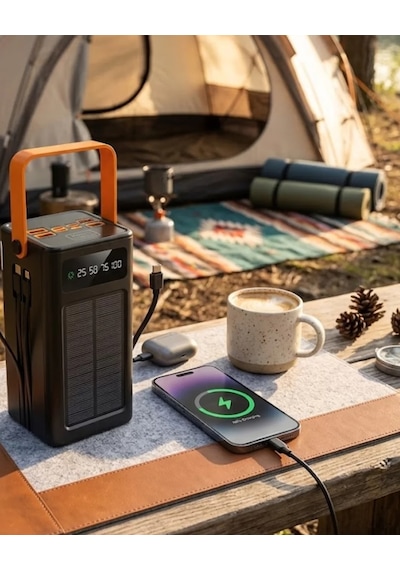 80.000 Solar Şarj Özellikli Yüksek Kapasiteli Powerbank Hızlı Şarj Destekli Siyah