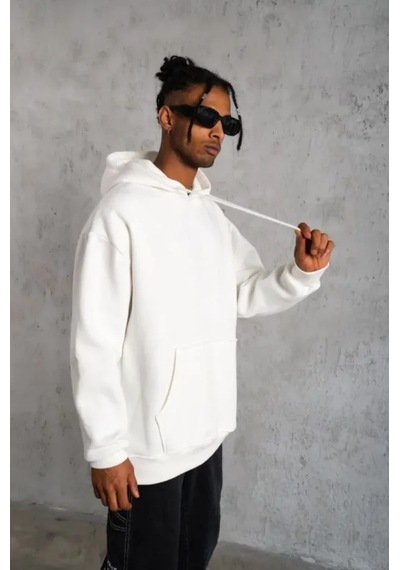 Veraura Lifestyle 3 İplik Kapşonlu Sweatshirt Hoodie - Beyaz Siyah