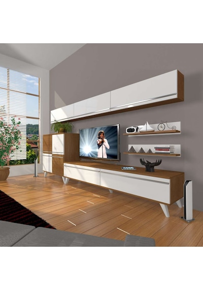 Decoraktiv Eko 8 Mdf Std Retro Tv Ünitesi Tv Sehpası Ceviz - Beyaz