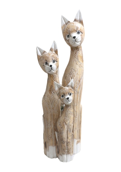Ahşap Otantik 3 Lü Kedi 100cm Dekoratif Ahşap Kedi 100 80 60 Cm Açık Kahve