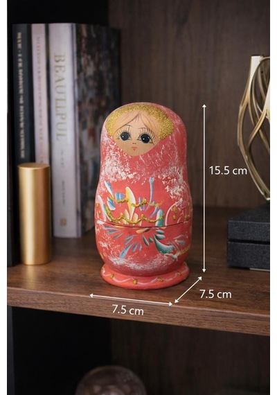 El Boyaması Matruşka Takı Kutusu Ahşap Biblo & Mücevher Kutusu 15.5 Cm Dekoratif Makyaj Masası Aksesuarı