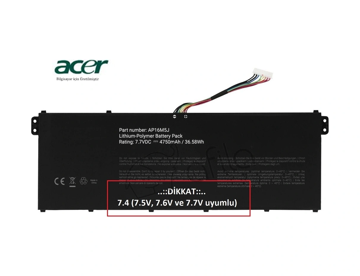 Acer Ap16m5j, A114-31 Notebook Bataryası, Laptop Pili - 4800mah - 7.4v - 2cell / Racl-096