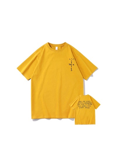 Flood Of Style Erkek Sarı Cactus Jack Baskılı Oversize Bisiklet Yaka Tshirt