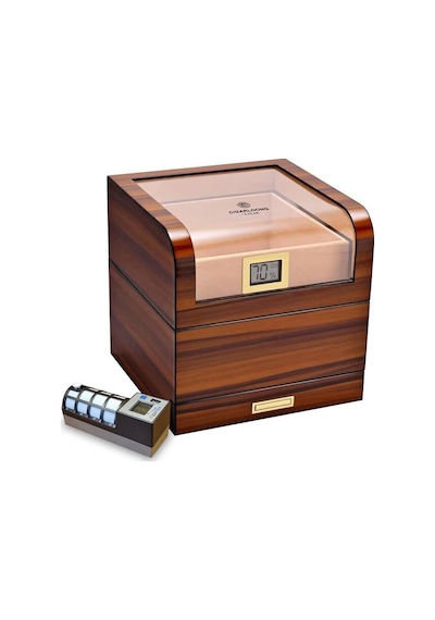 Cigarloong Camlı Katlı Humidor Puro Kutusu Tiger Desen 100s Cigarspa Elektronik Nemlendirme