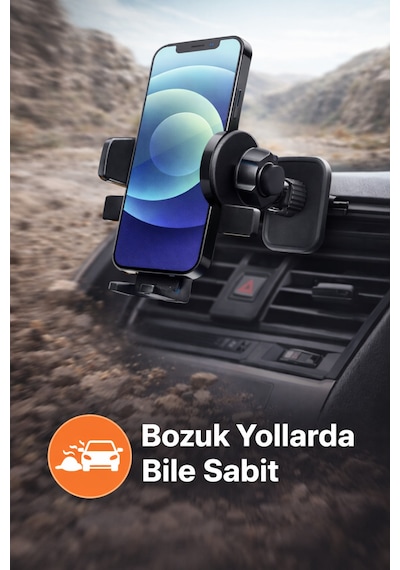 Araç İçi Telefon Tutucu Havalandırma Klipsli 360 Döner Ayarlanabilir Telefon Tutacağı Siyah