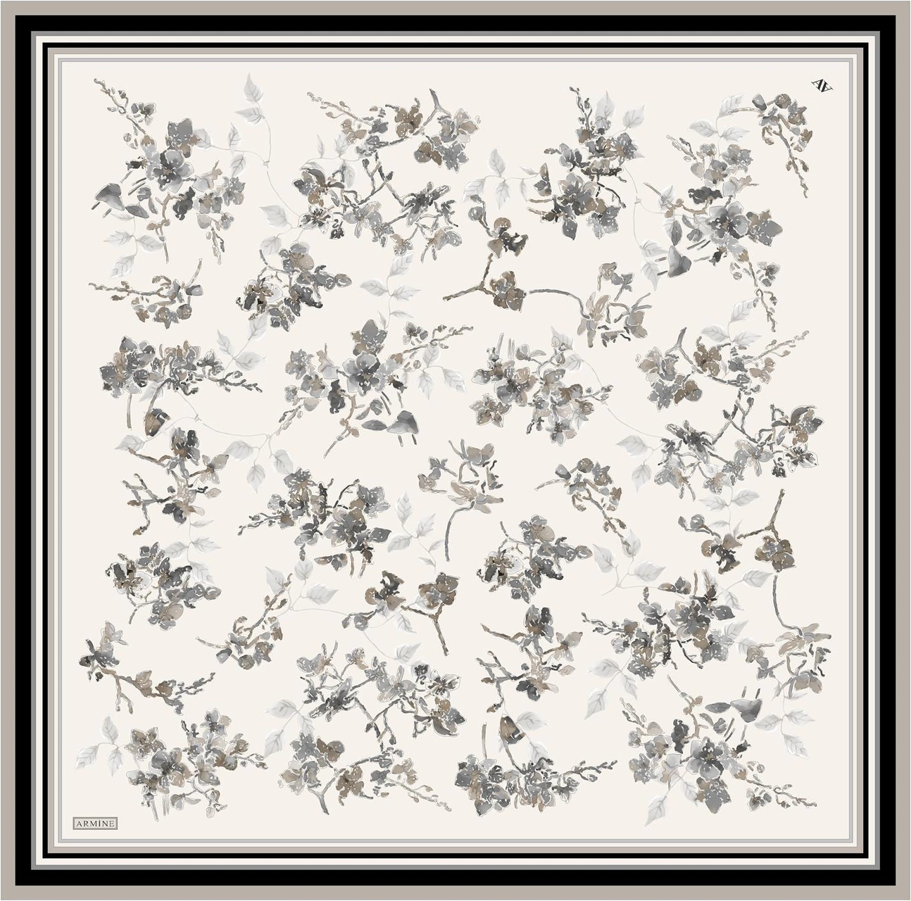 Armine Çiçek Desenli Saf İpek Sura Eşarp 9316d 85 Gri