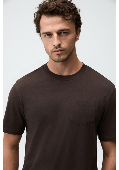 Grimelange Pasco Erkek Cepli Kısa Kollu Kahverengi T-shirt