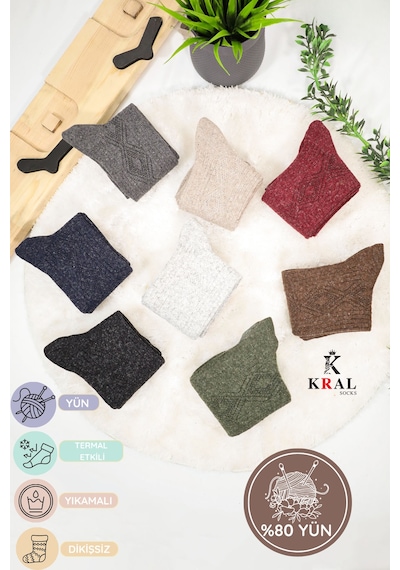 Kral Socks Kadın Koyun Yünü Lambswool Kışlık 3'lü Set Çorap ASORTİ