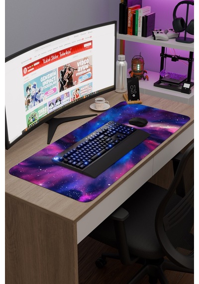 Galaksi Kaymaz Dikişli Kauçuk Oyuncu Mousepad V1 - 90x40 Xxl Gaming Mouse Pad Fare Altlığı