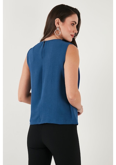 Lela Slim Fit Dik Yaka Omuz Büzgülü Bayan Bluz 6527836 Indigo