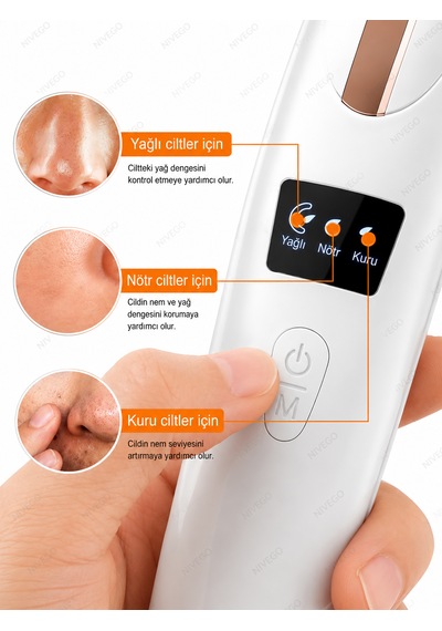 Ahm Vakumlu Derma Siyah Nokta Temizleme Cihazı Lcd Ekranlı 5 Başlıklı 3 Kademeli Güç Ayarlı Usb Şarjlı Gözenek Temizleyici Yüz Bakım Cihazı