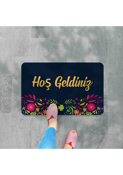 Kopya - Hoş Geldiniz Yazılır Dekoratif Dış Kapı Önü Ve Iç Mekan Paspası Yıkanabilir Lacivert