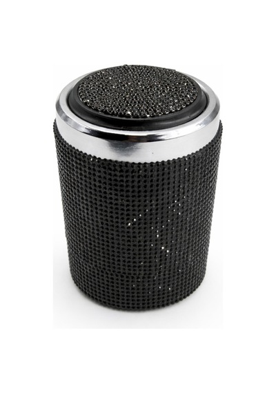 Premium Siyah Kristal Taşlı Araç Küllüğü Metal İç Hazneli Mavi Led Kilitli Bas-aç