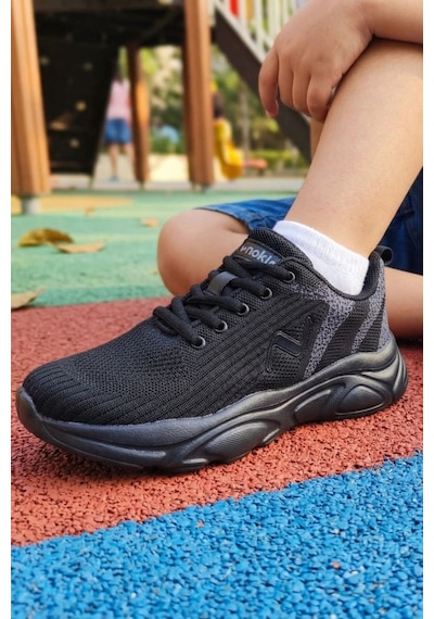 In Step Pure Black Ultra Hafif Nefes Alabilir Çocuk Spor Ayakkabı - Siyah