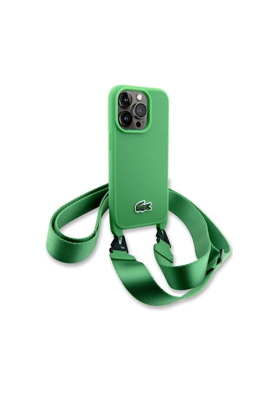 Apple Uyumlu iPhone 14 Pro Max Kılıf Lacoste Lisans Pu Pike Desen Askılı İkonik Timsah Dokuma Logo Yeşil