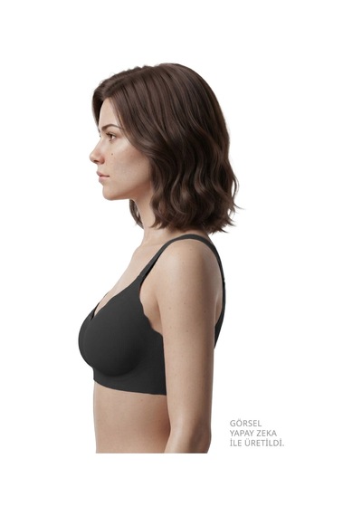 Cottonill Seamless Bra - Mirena Siyah Lazer Kesim Rib Dokulu Toparlayıcı Balensiz Kadın Sütyen