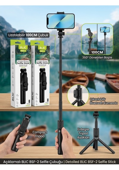Kablosuz Bluetooth Kumandalı Taşınabilir Selfie Çubuğu - Bayi Depom