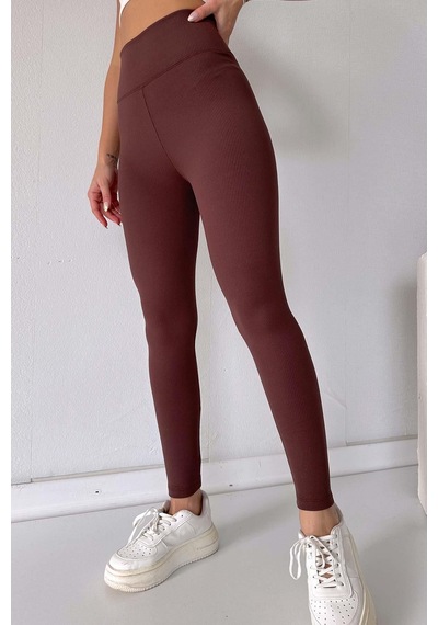 Mine Tan Butik Fitilli İçi Şardonlu Toparlayıcı Kadın Tayt - Kahverengi Lacivert