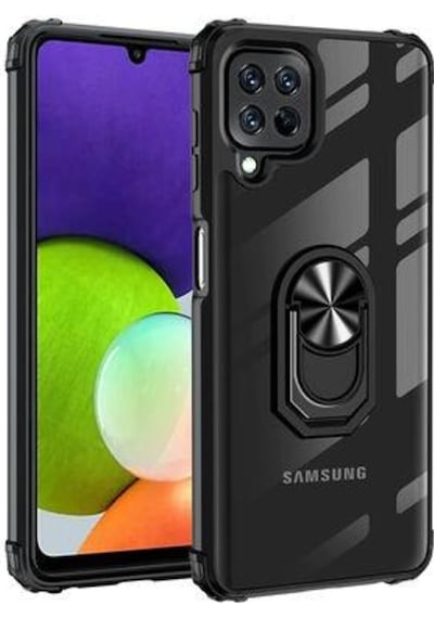 Galaxy M32 Kılıf Şeffaf Kenarları Renkli Manyetik Yüzüklü Zırh Si
