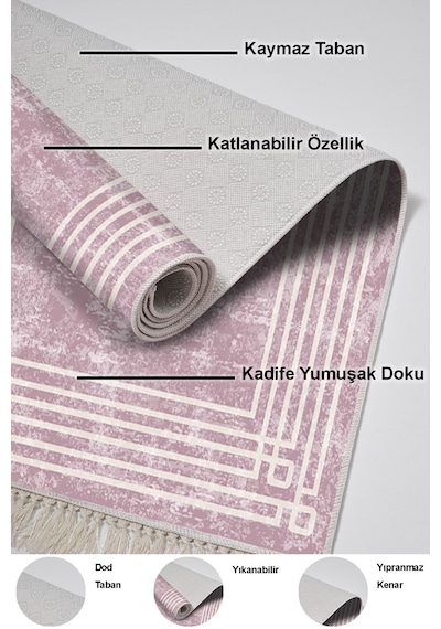 Dekoreko Kaymaz Taban Djt 2 Li Banyo Paspas Takımı Trend Saçaklı Modern M5142 pudra